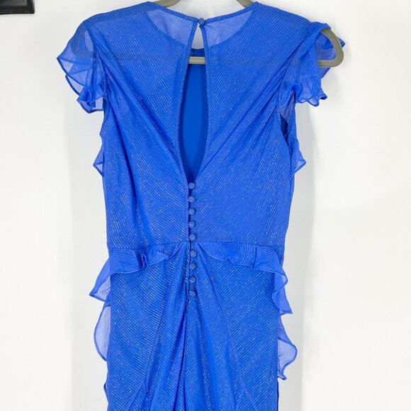 NWT Saloni Tamara Ruffle Metallic Pinstripe Maxi - Picture 7 of 13